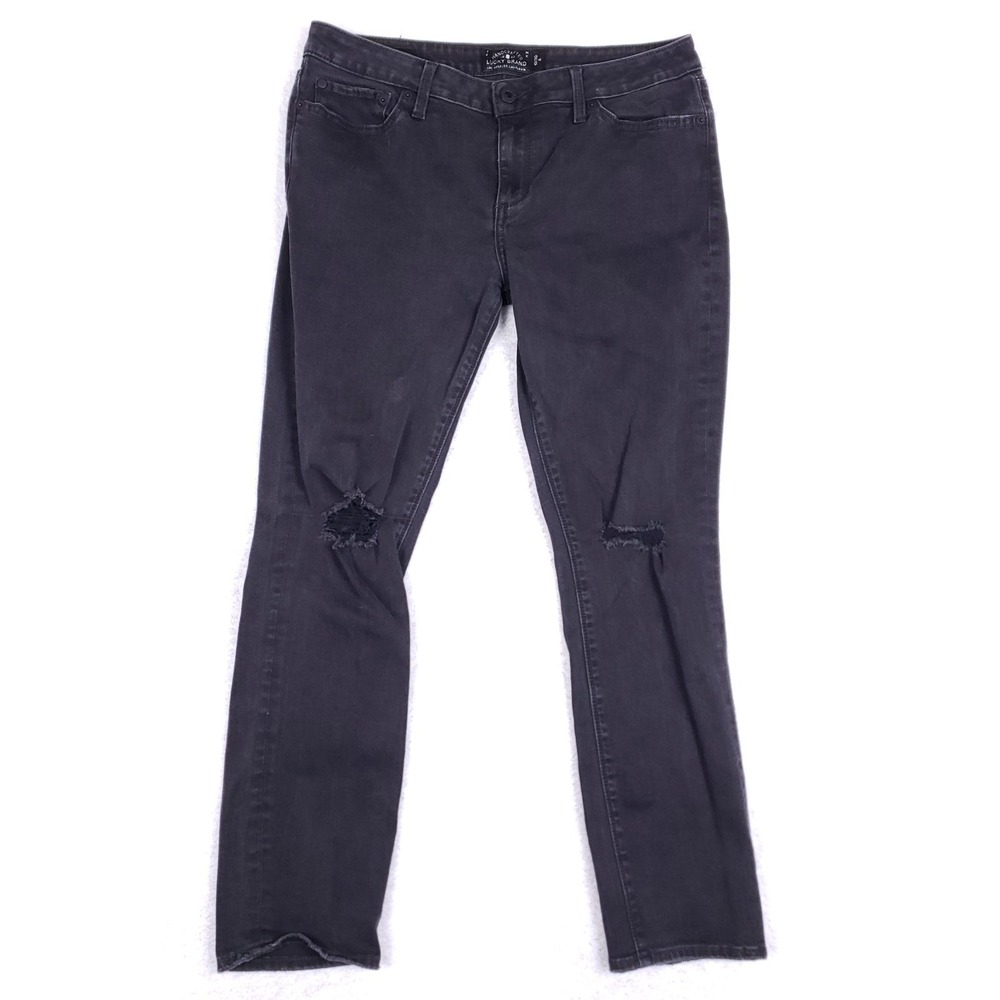 Lucky Brand Lolita Skinny Jeans 10/30 Black Distressed Ripped Knee‎ Raw Hem
